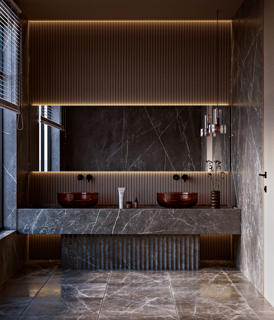 Luxury marble bathroom with double vanity