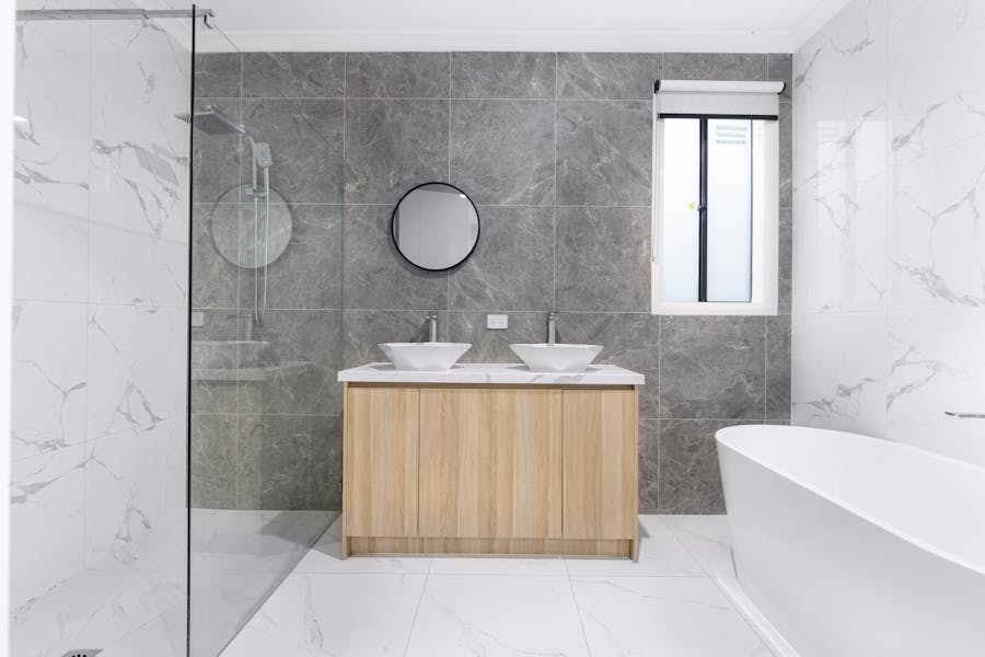 Modern luxury bathroom with marble finishes