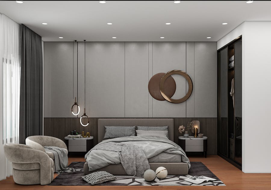 Minimalist neutral bedroom with calm palette