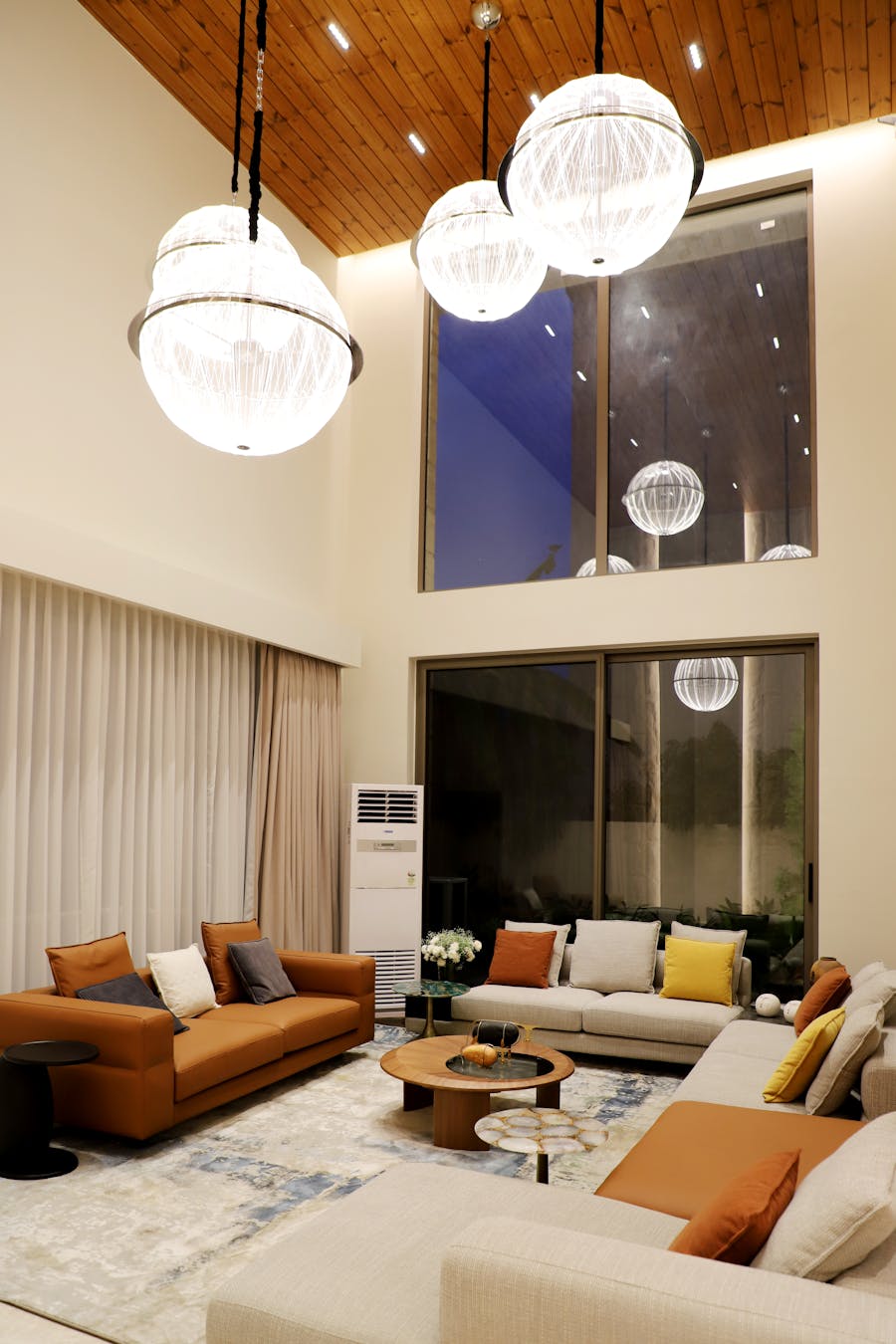 Modern luxury lounge with floor-to-ceiling windows